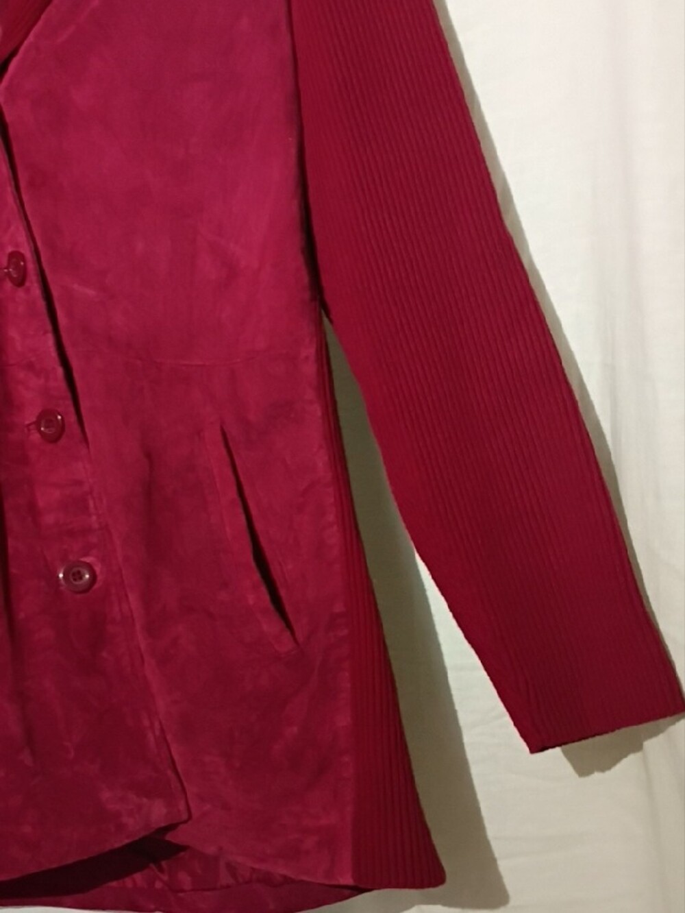 Vintage Red Crimson Button-Front Leather Knit Jacket, Louis Dell' Olio NWOT 8 - Picture 6 of 13